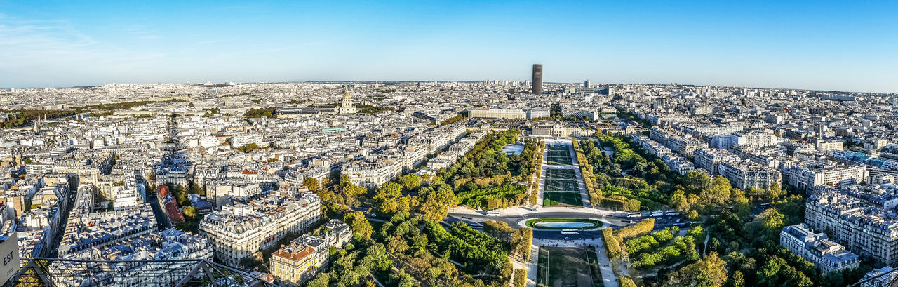 Extra wide aerial view of paris from the eiffel tower