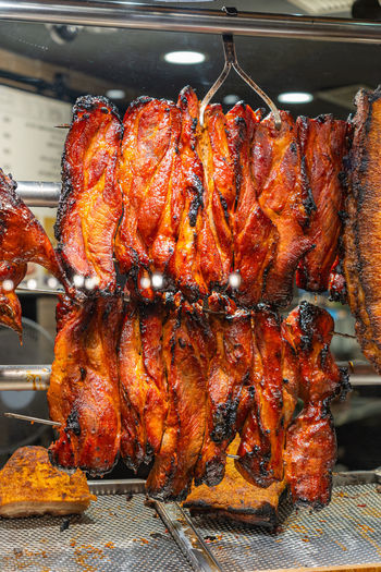 Close-up of meat on barbecue