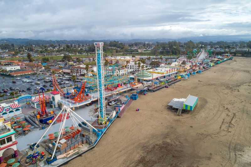 Santa cruz beach boardwalk vintage rides and 1911 looff carousel and the giant dipper roller coaster