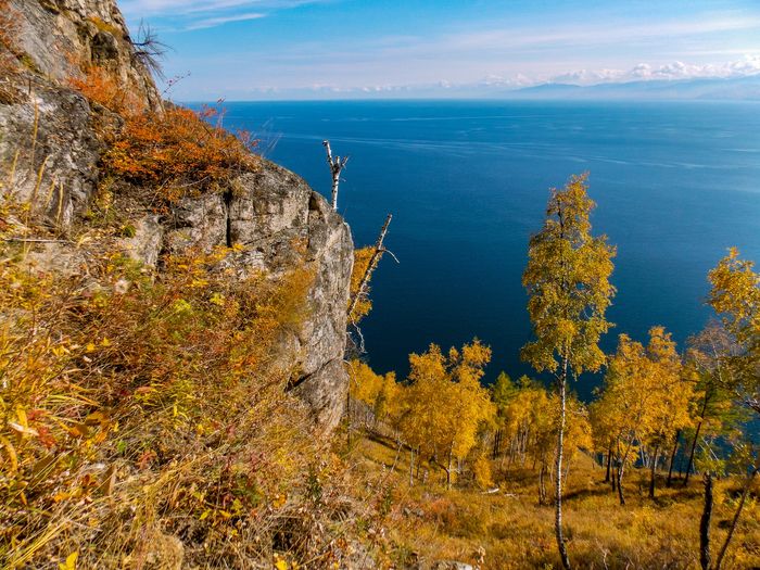 Ancient rock on the eastern slope of the southern part of the seaside ridge above lake baikal.