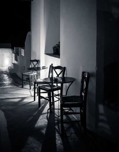 Empty chairs and table