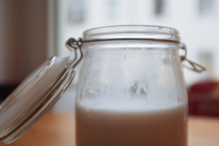 Close-up of drink in jar