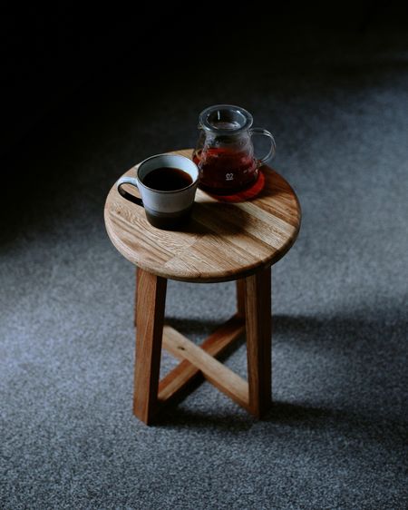 High angle view of drink on table