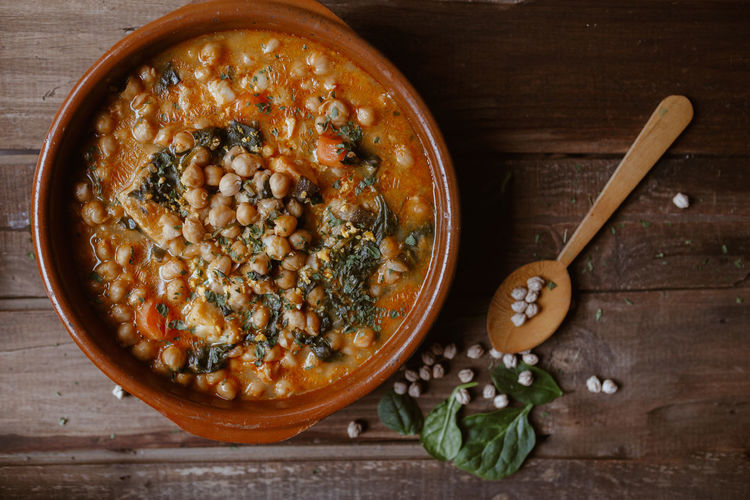 Potaje is a typical spanish food. vegan food. chickpeas with chard.