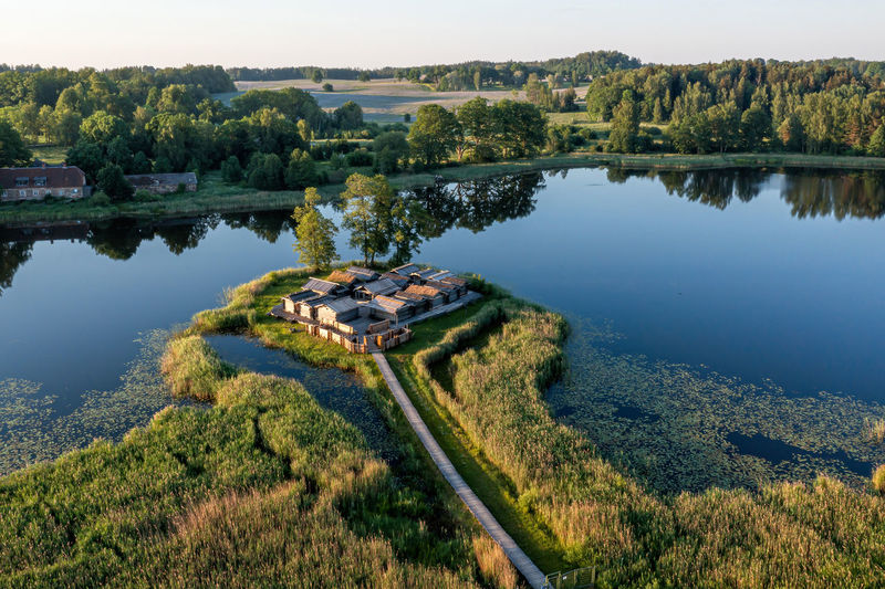 The viking age ancient latgallian fortress in the original place - on a small lake island, latvia