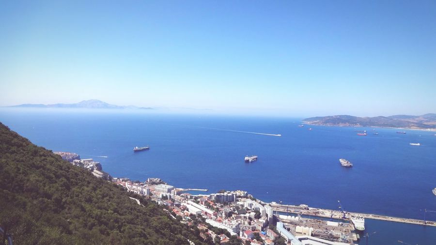 High angle view of boats in sea