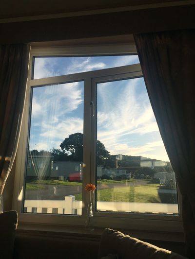 View of building through window