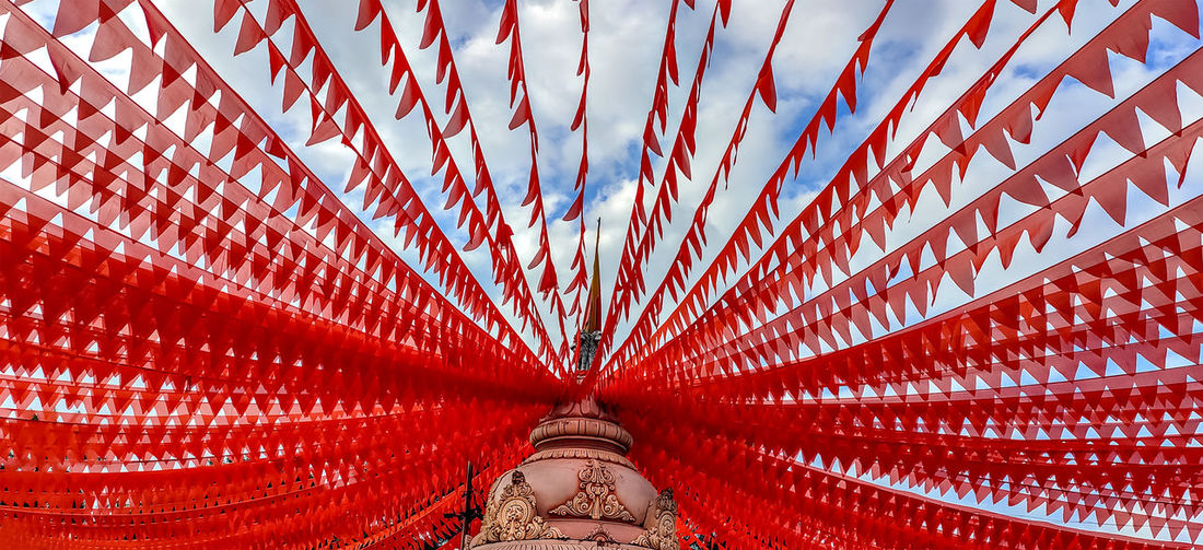 Paper garlands used to make a peculiar formation on the a temple during devotional festival ceremony