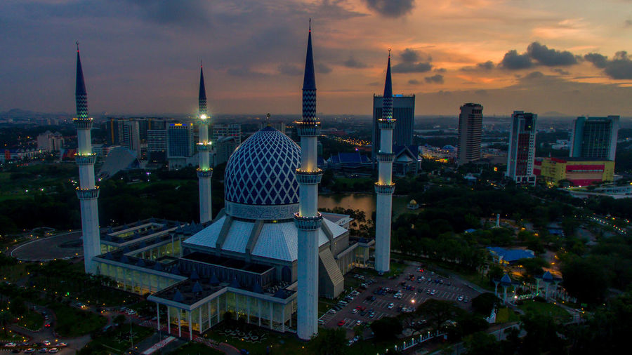 High angle view of shah alam against sky