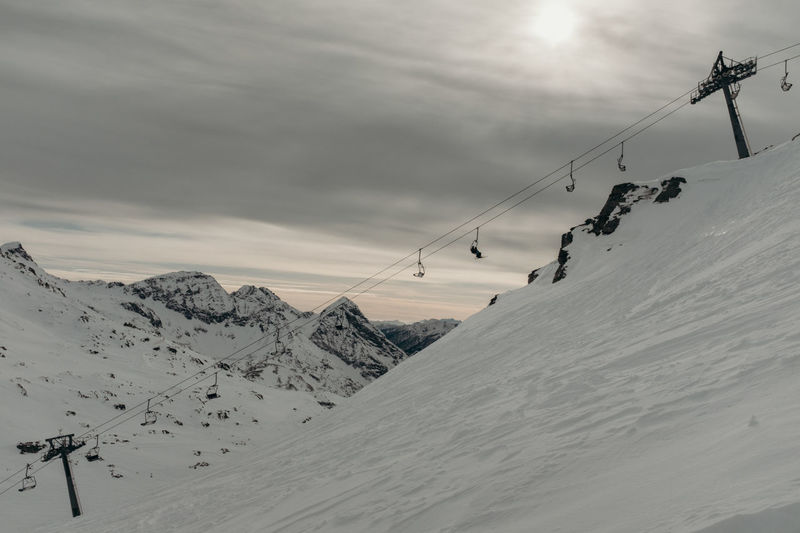 Scenic view of snow covered mountains against sky