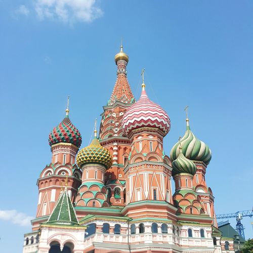 Low angle view of saint basil cathedral against blue sky