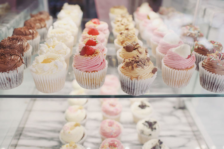 Full frame shot of cupcakes in store