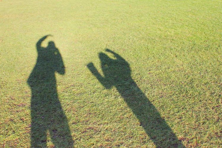 Shadow of man on grass