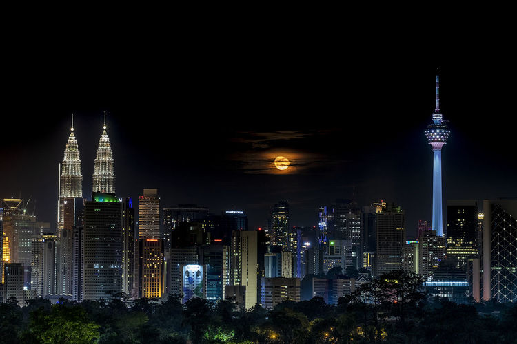 Illuminated city at night