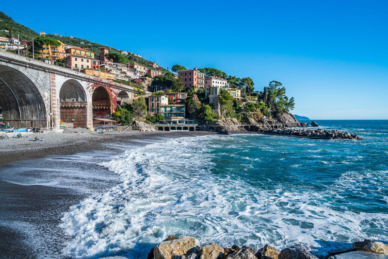 Scenic view of sea against clear blue sky