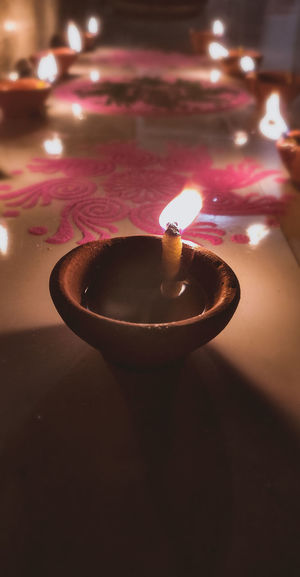 Close-up of lit tea light candle