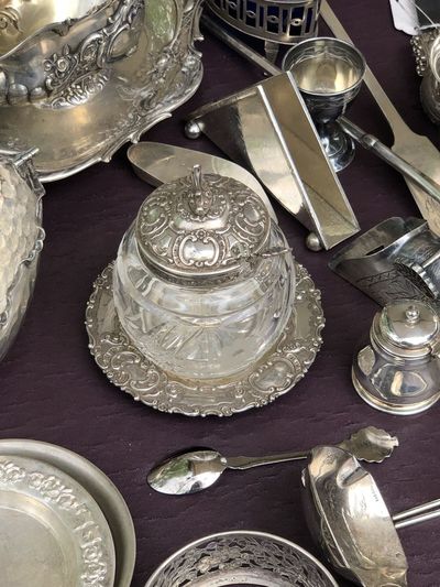 High angle view of wine glasses on table