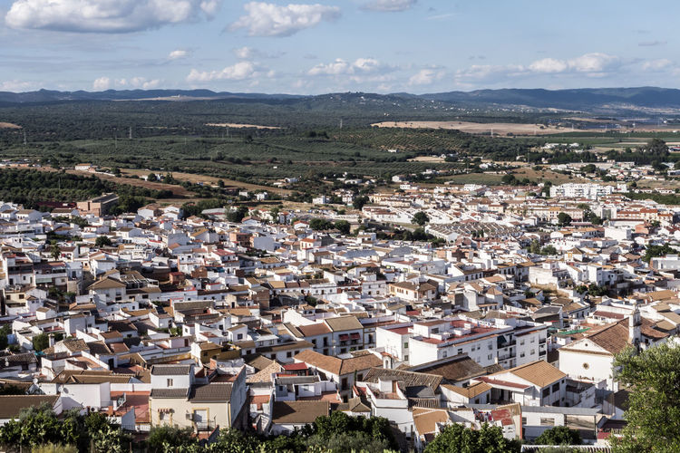 High angle view of townscape against sky