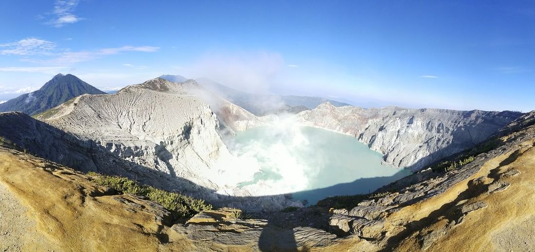 Panoramic view of mountain range against sky