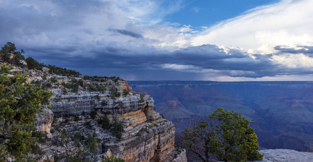 Scenic view of mountain against cloudy sky