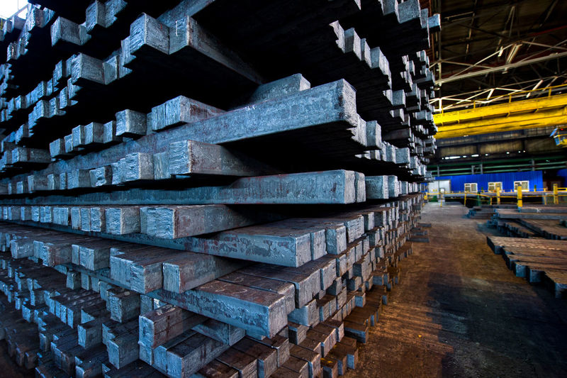 Stacked metal in factory