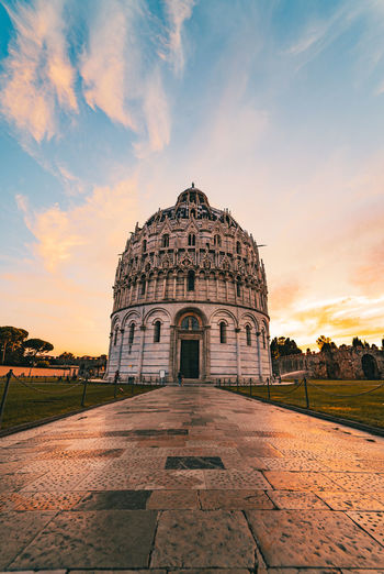 View of historical building against sky during sunset