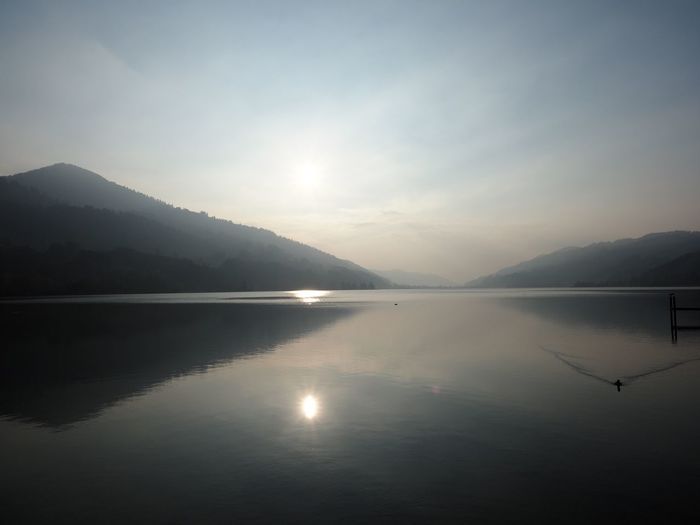 Scenic view of lake against sky during sunset