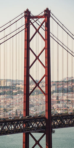 View of suspension bridge in city