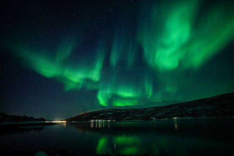 Scenic view of aurora borealis at night