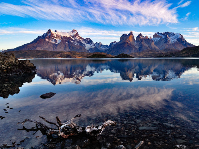 Sunrise at lago pehoe, torres del paine national park, chile