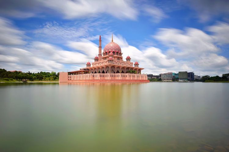 Putrajaya mosque against cloudy sky during day 