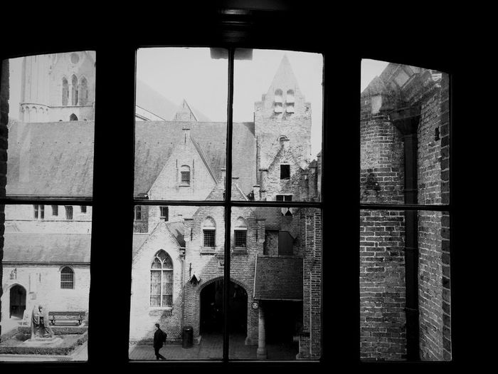 Buildings seen through window