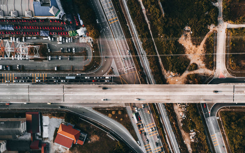 Top down view of straight road in the malaysia city.