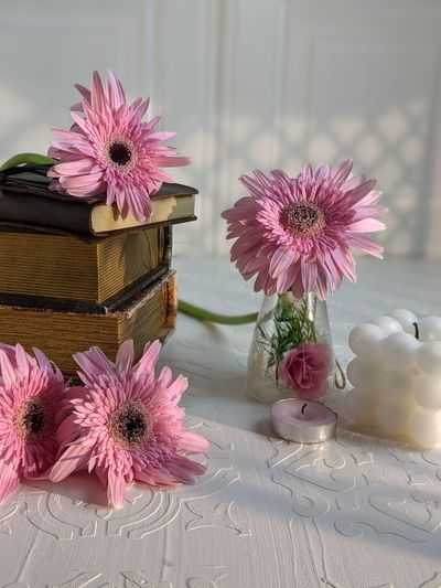 Close-up of flowers on table