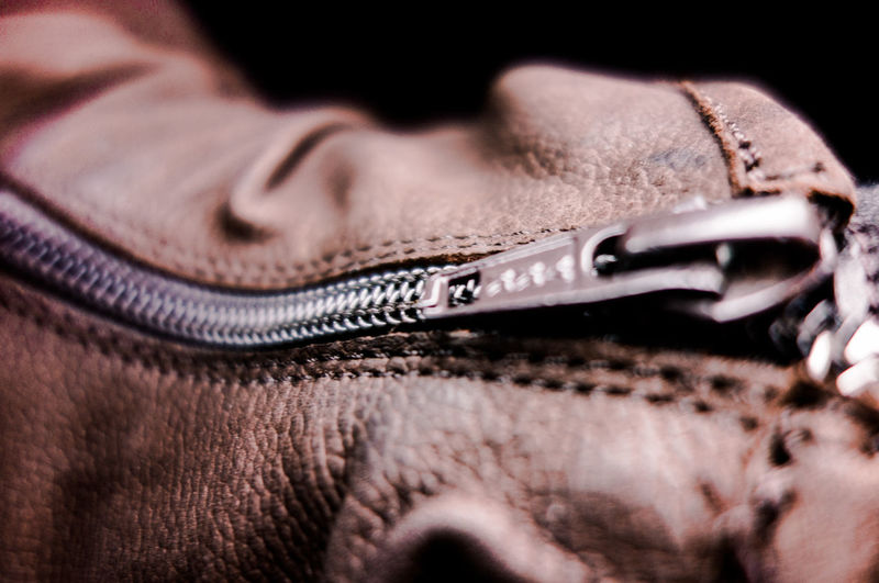 Close-up of zipper on boot