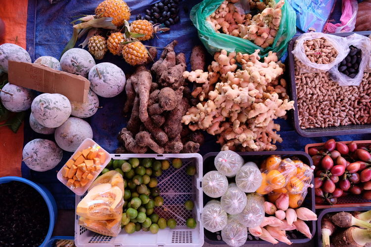 High angle view of fruits for sale in market
