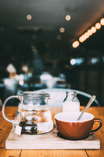 Close-up of tea cup on table