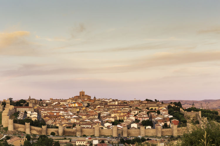 Beautiful panoramic view of the medieval walled city of avila in spain