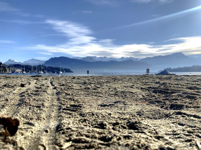 Surface level of land against sky