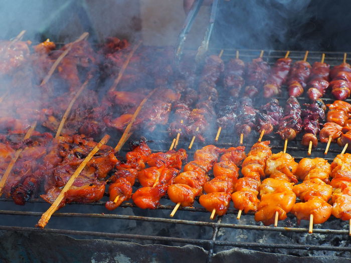 Close-up of meat on barbecue grill