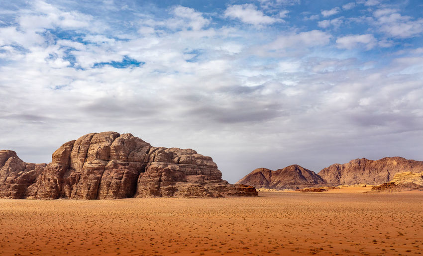 Rock formations in desert against sky wadi rum desert
