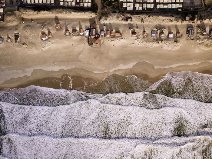 Aerial view of waves on beach