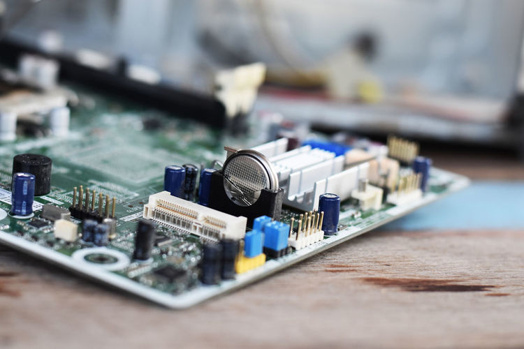 Close-up of mother board on table