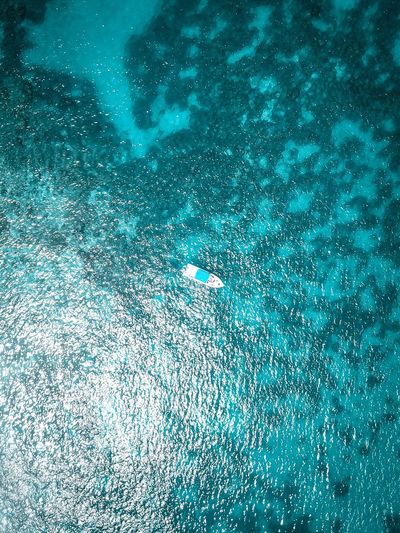 High angle view of boat on sea 