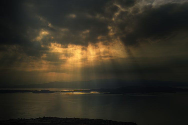 Scenic view of sea against dramatic sky
