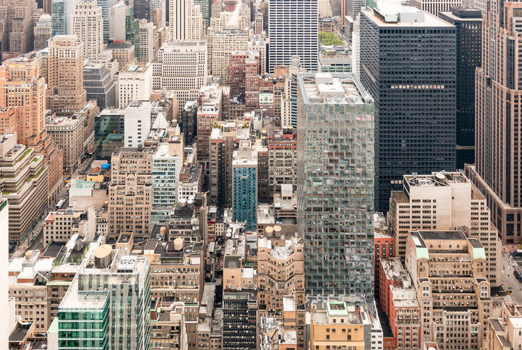 High angle view of modern buildings in new york city