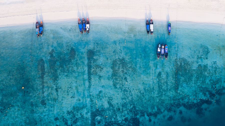 Aerial view of boats at beach