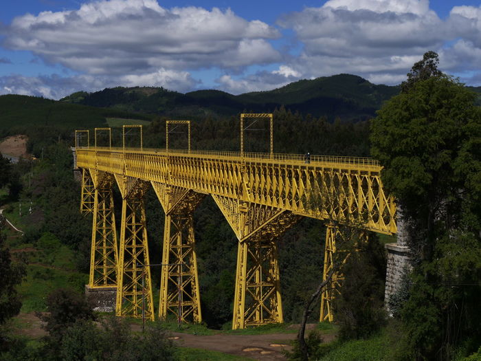 Malleco-viaduct, rairoad track against sky. built from 1886 to 1890, chile