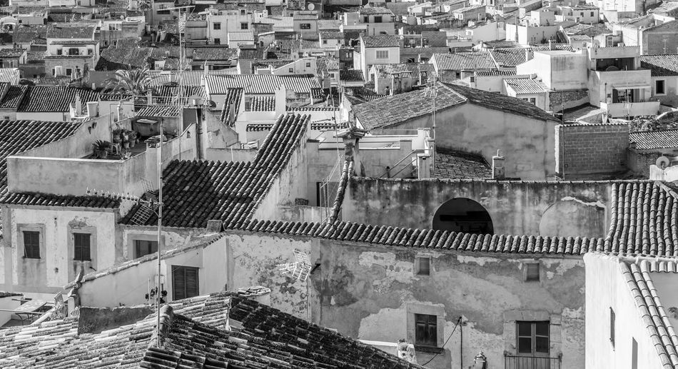 High angle view of buildings in city