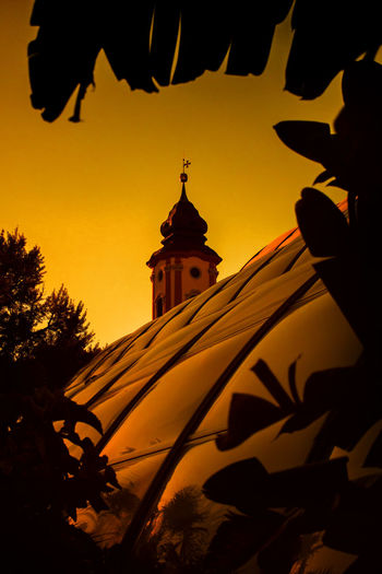 High section of church against sky at sunset